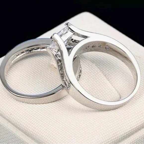 NEW 925 STERLING SILVER SET ENGAGEMENT DIAMOND RING, CUTE RING, SHINY RING. - Picture 4 of 6